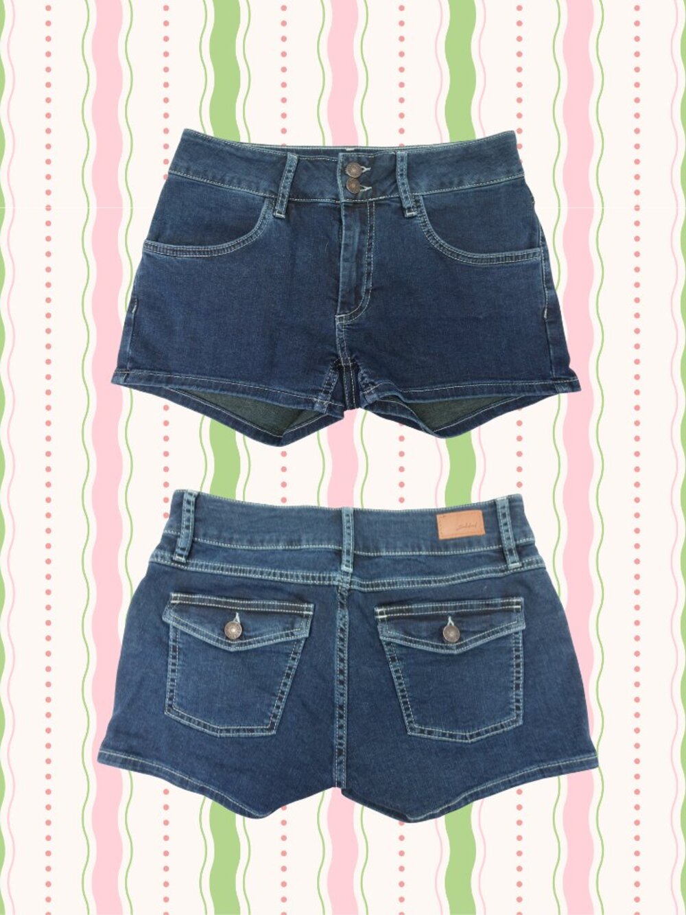 Subdued Y2K Style Mid Rise Mini Shorts Dark Wash Size US 28 2000s Aesthetic
